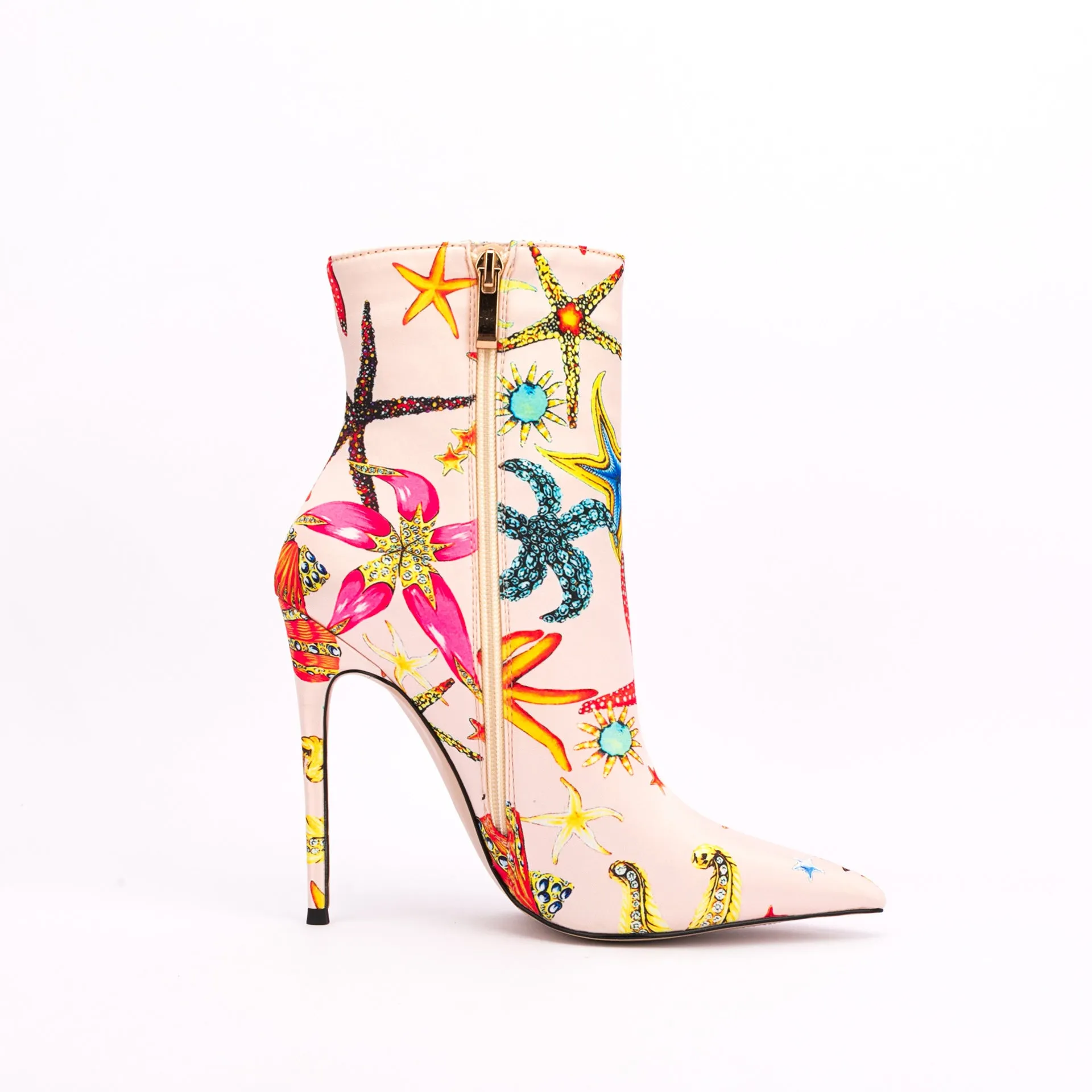 Ocean Dream Printed Pointed Toe Ankle Boots