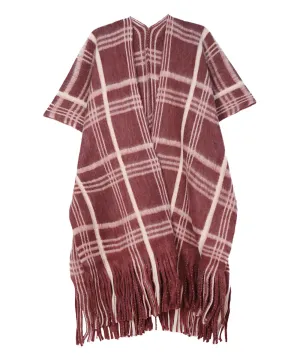 Plaid fringe-hem kimono