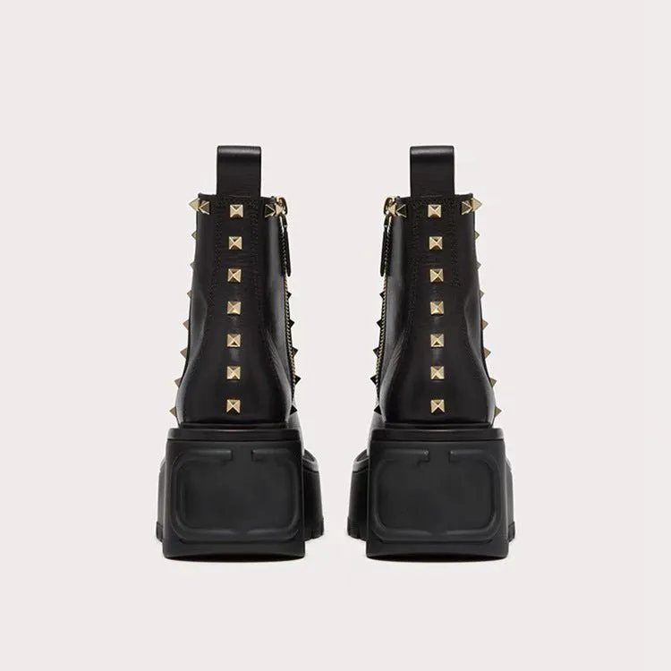 Pre Order:  Rivets Chunky Heels Ankle Boots