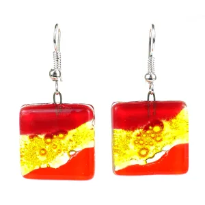 Red Wave Square Fused Glass Earrings Tili Glass