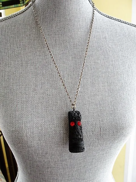 RESERVED 1960s VINTAGE Tiki Carved Lava Pendant,Vintage Poly-Art Carved Lava Rock from Hawaii, Vintage Necklace,Collectible Jewelry