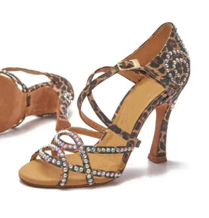 Salsa Dance Shoes Leopard Print Rhinestone