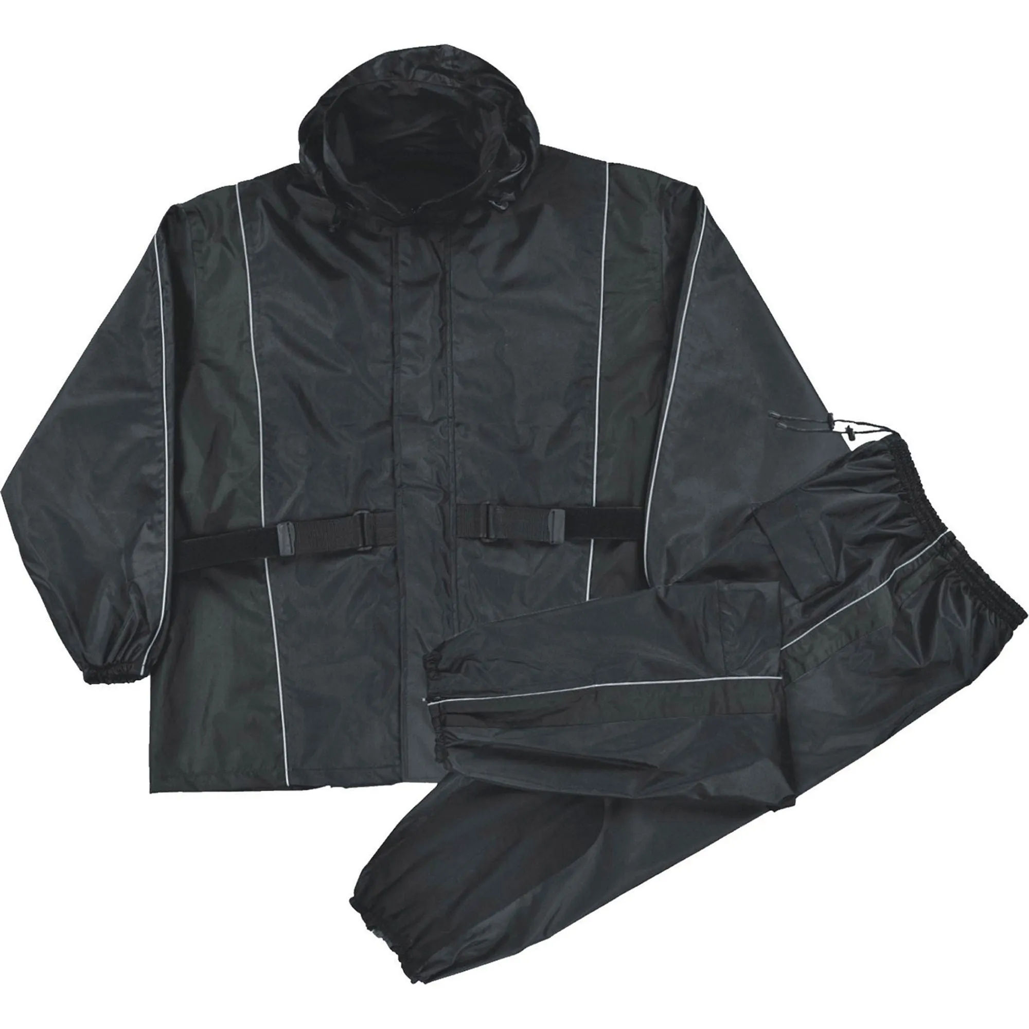 SH2225MEN BLACK Waterproof Rain Suit w/ Reflective Piping & Heat Guard