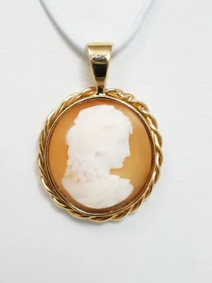 Sophisticated Early 1900's 13k Yellow Gold Natural Shell Cameo Pendant