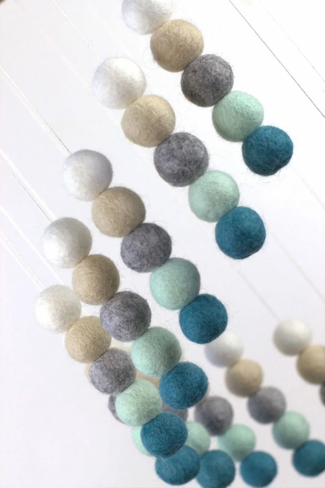 Spiral Felt Ball Mobile- Teal, Seafoam, Almond, Gray, White