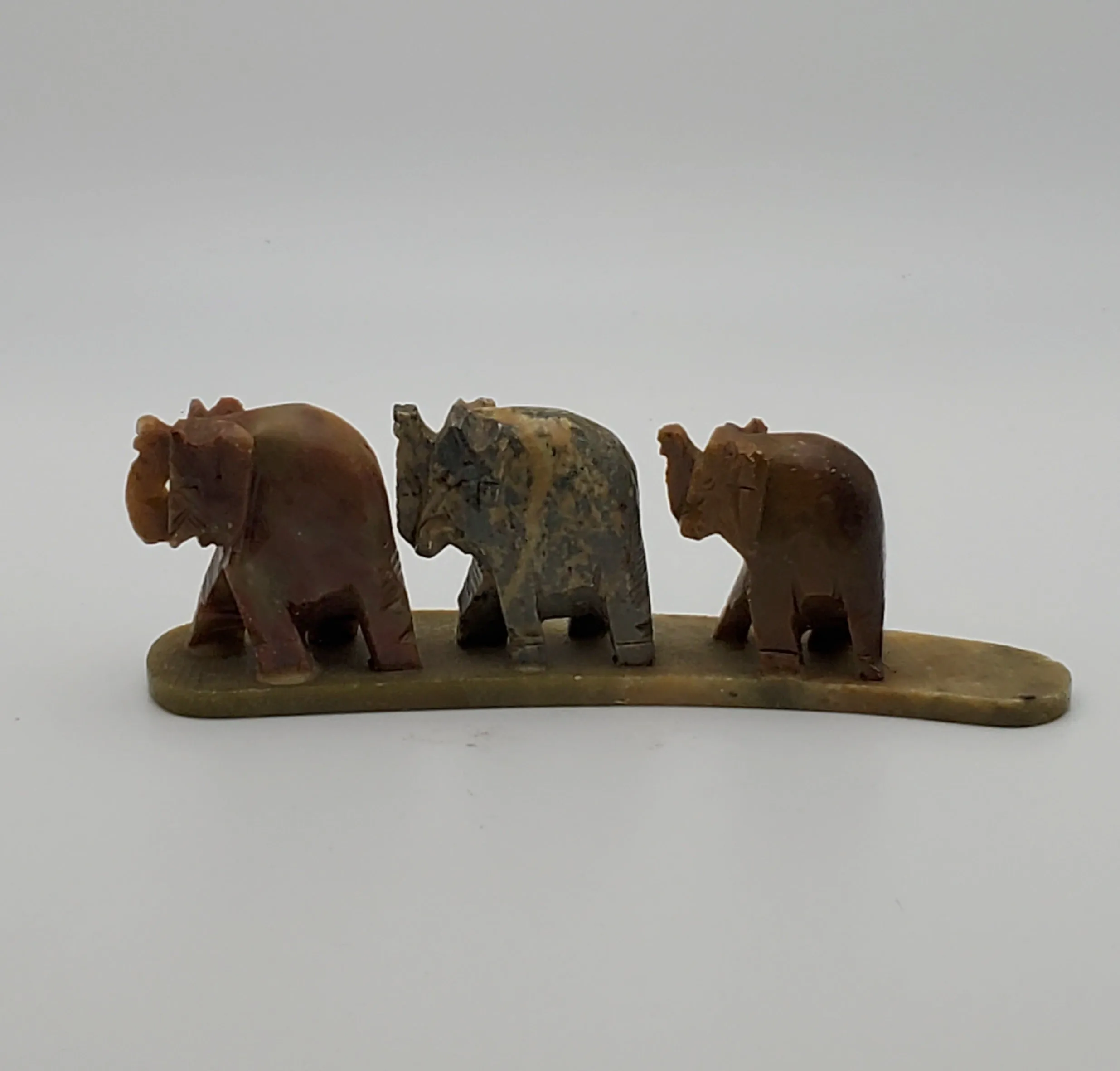 Three Elephants Carved Stone Figurine