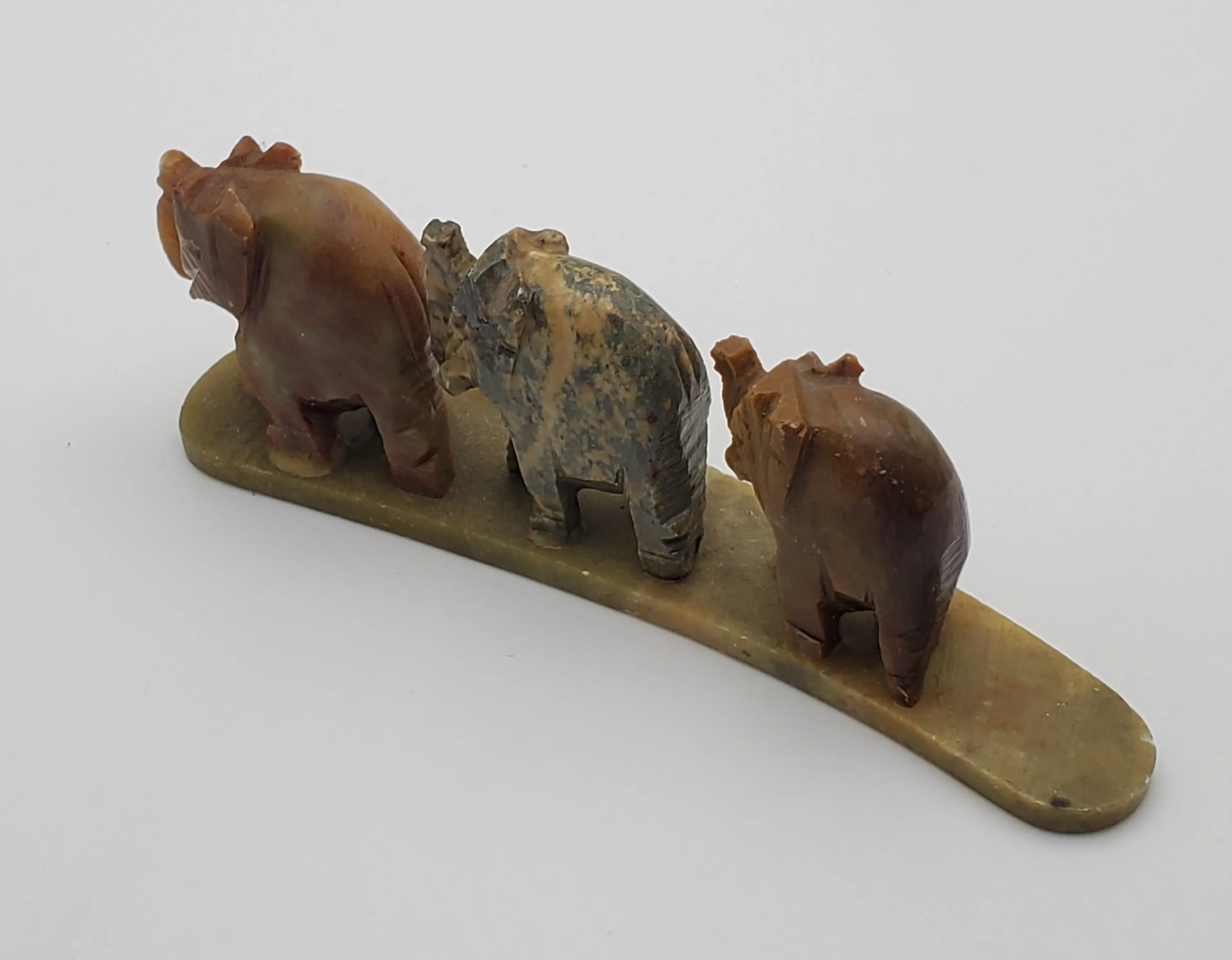 Three Elephants Carved Stone Figurine