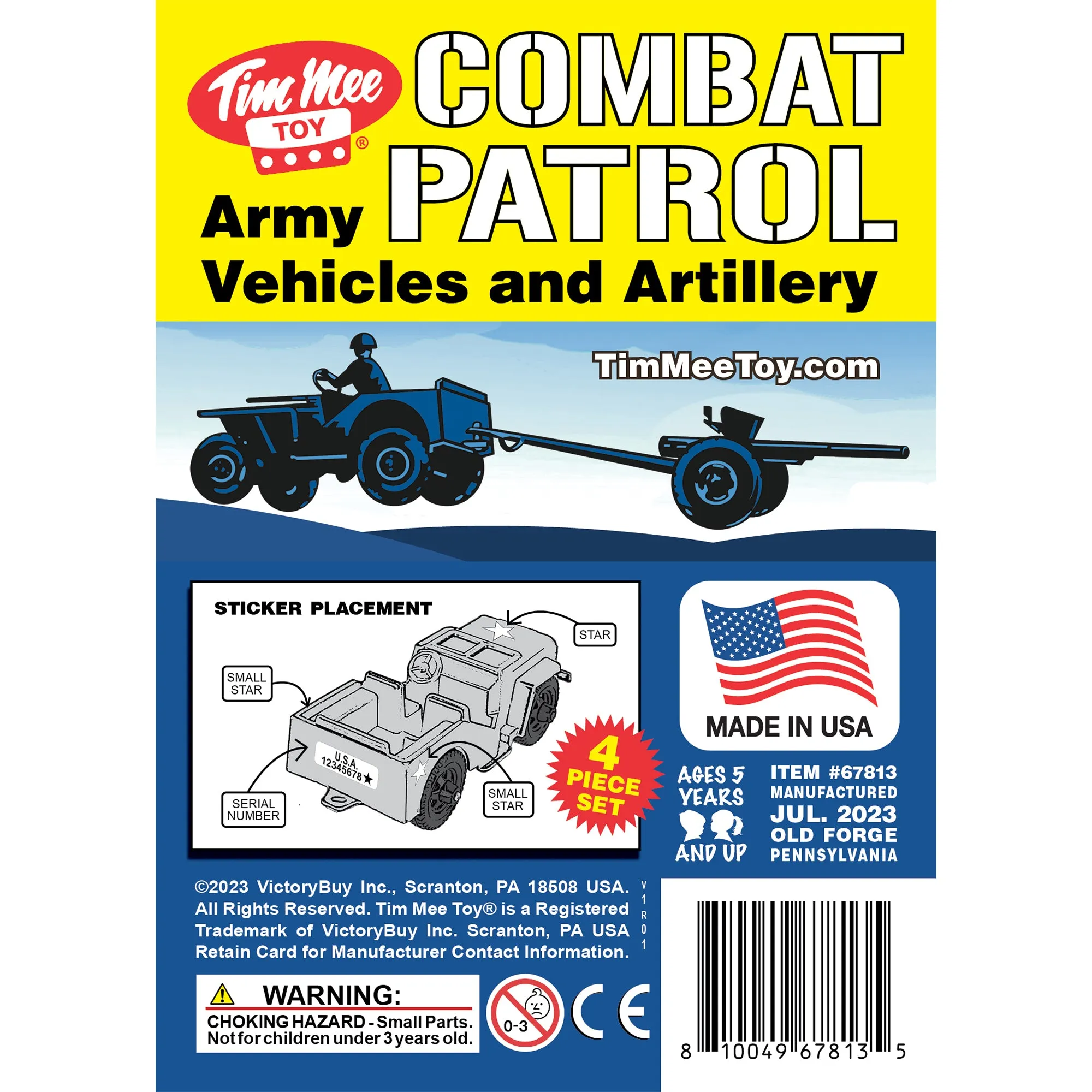 TimMee COMBAT PATROL Willys & Artillery - Blue 4pc Playset USA Made