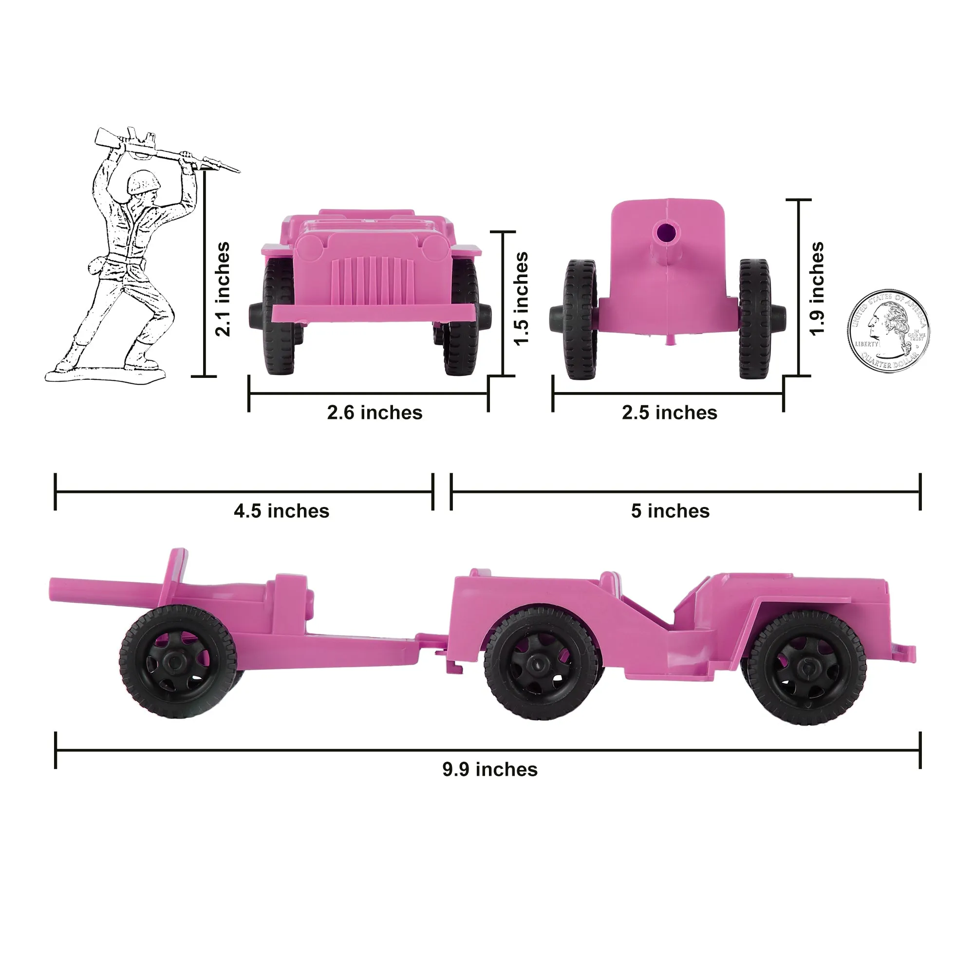 TimMee COMBAT PATROL Willys & Artillery - Pink 4pc Playset USA Made