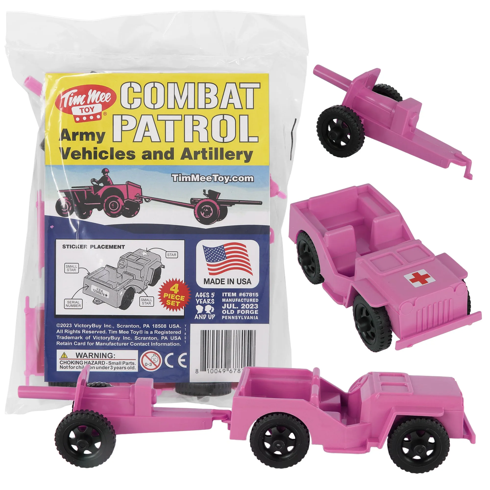 TimMee COMBAT PATROL Willys & Artillery - Pink 4pc Playset USA Made