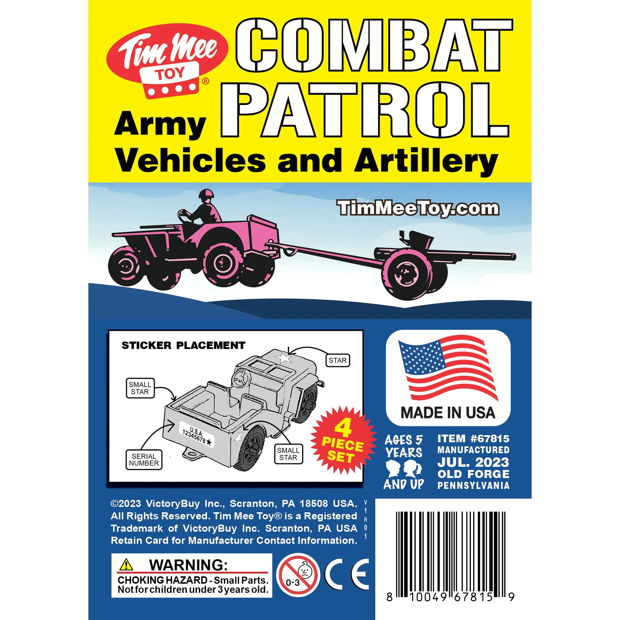 TimMee COMBAT PATROL Willys & Artillery - Pink 4pc Playset USA Made