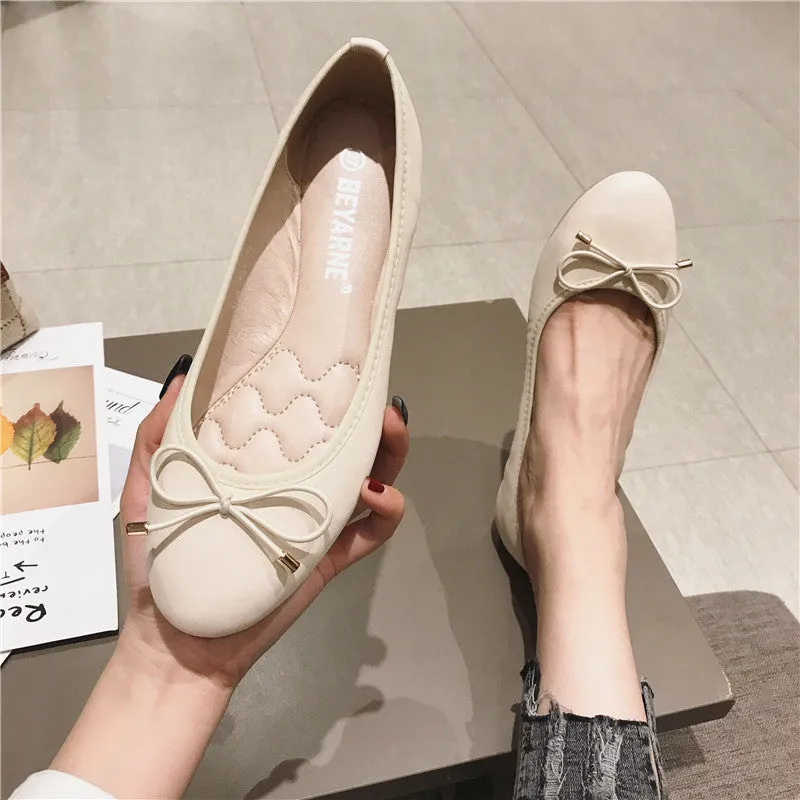 Toleet shoes round Toe Bow Shallow Mouth Flat Shoes Women's Shoes plus Size Peas Shoes Floating Shoes