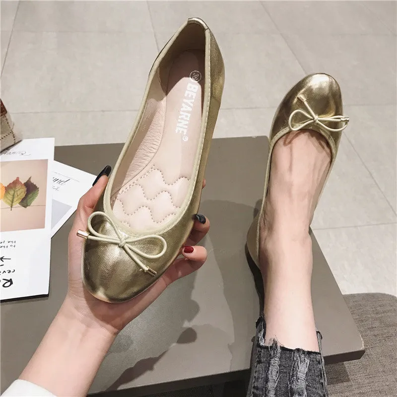 Toleet shoes round Toe Bow Shallow Mouth Flat Shoes Women's Shoes plus Size Peas Shoes Floating Shoes