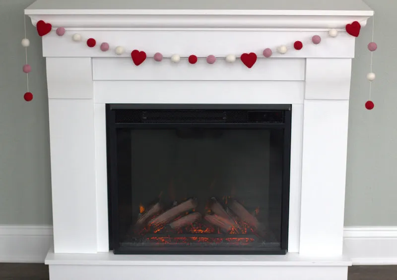 Valentine's Day Felt Ball & Heart Garland- Red, Pink, White