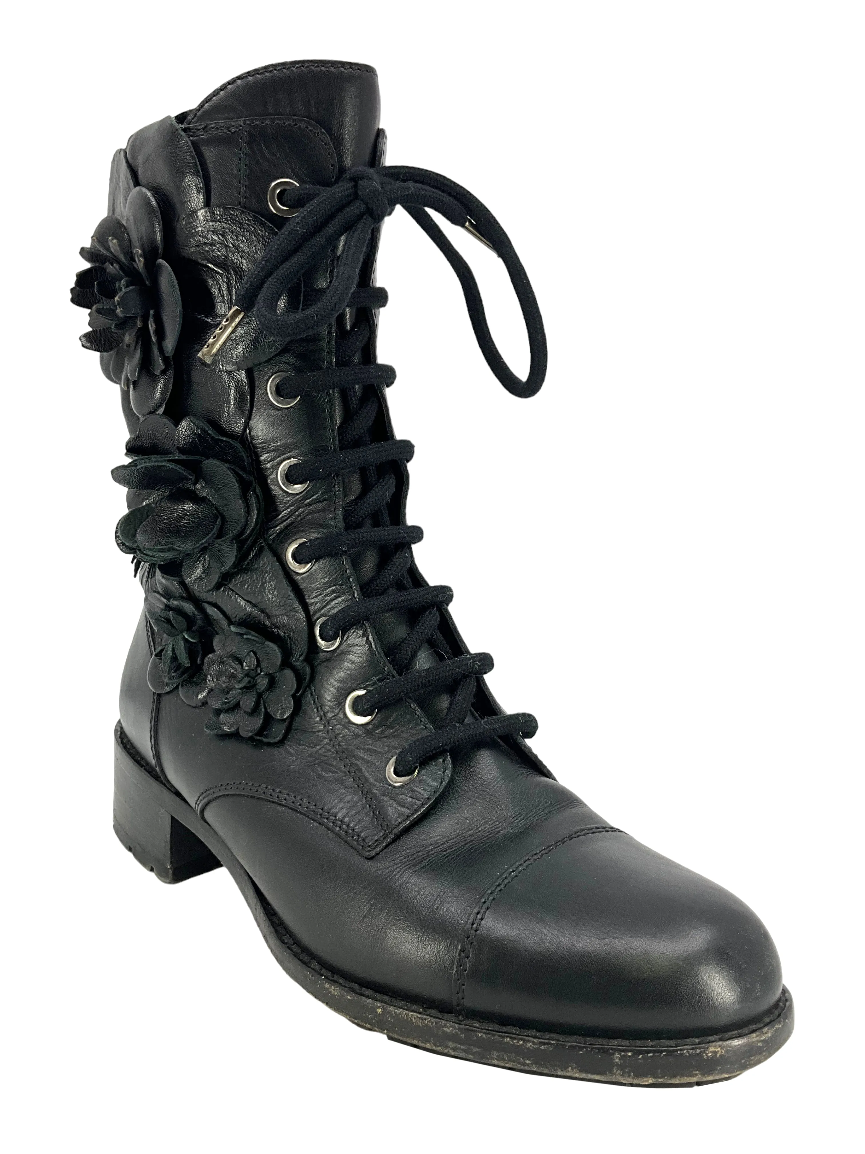 VALENTINO Floral Applique Combat Boots Size 6