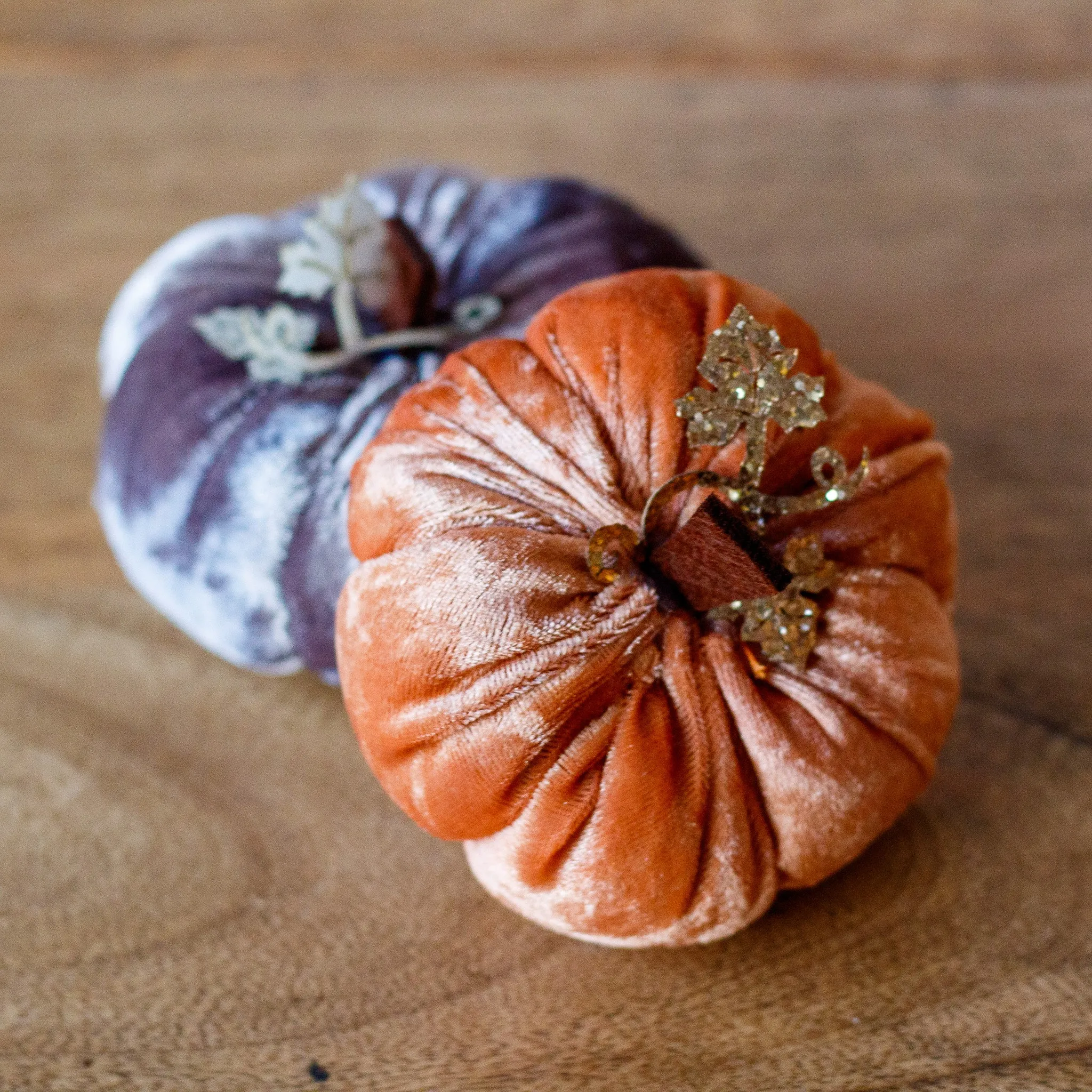 Velvet Pumpkin With Glittery Stem - Various Colours