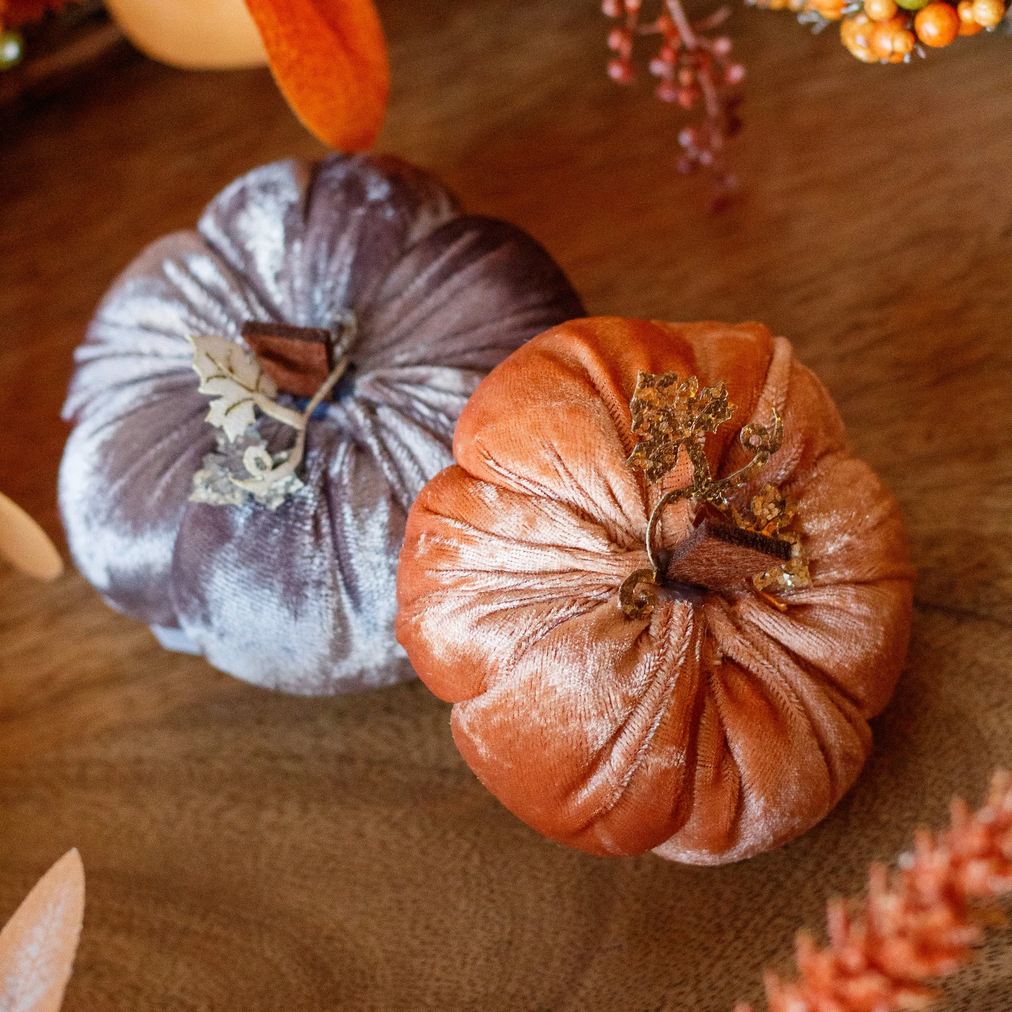 Velvet Pumpkin With Glittery Stem - Various Colours