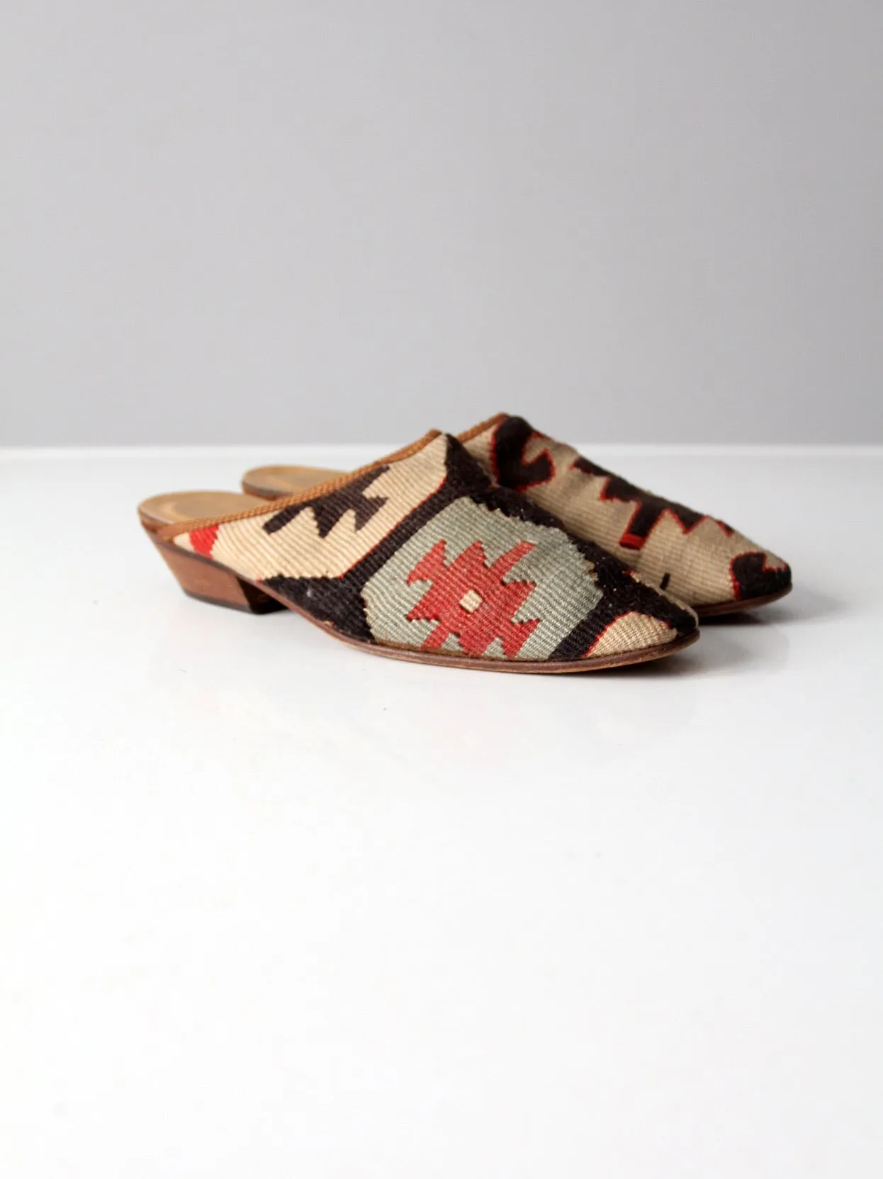 vintage kilim mules, size 8