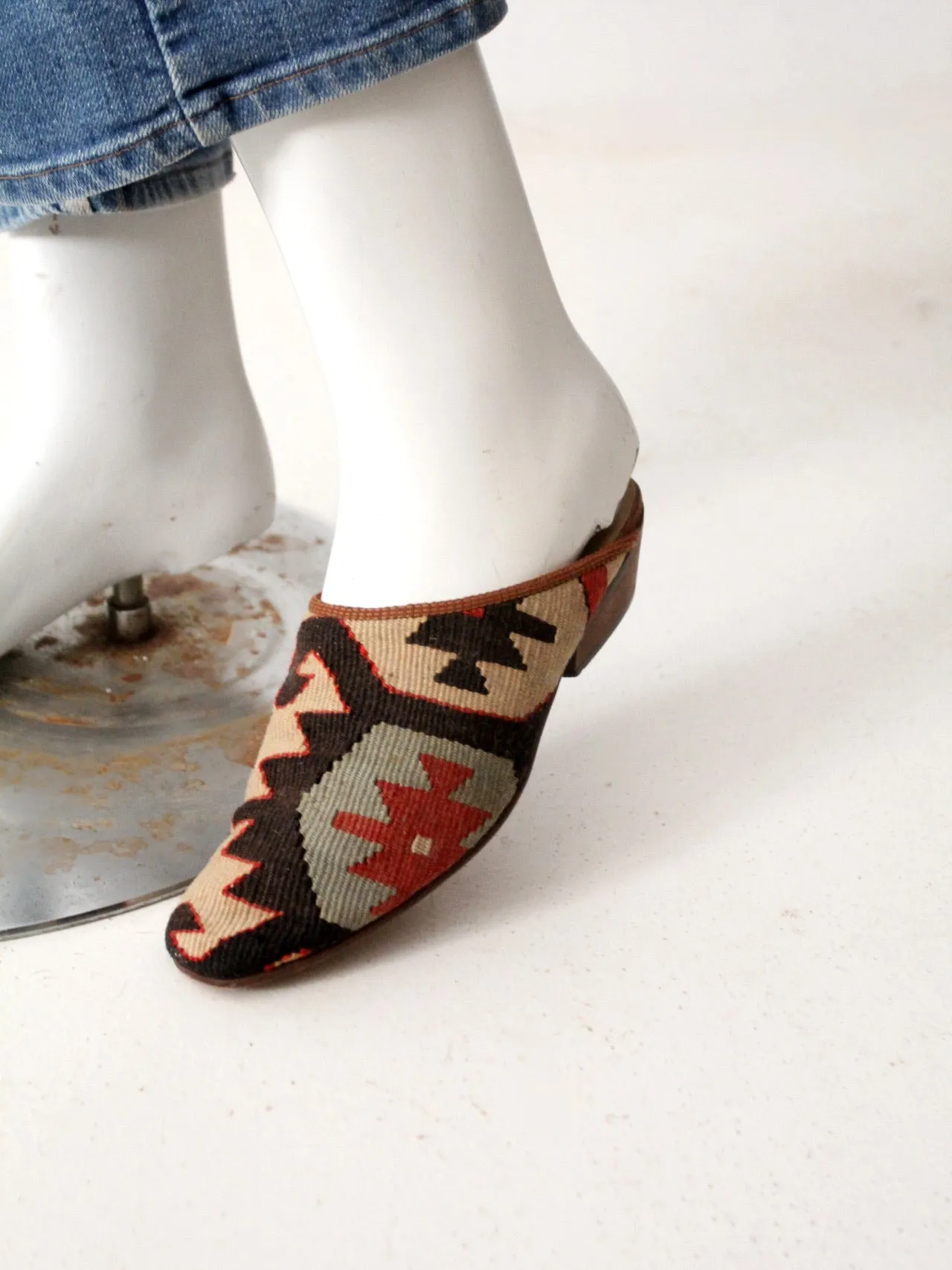 vintage kilim mules, size 8