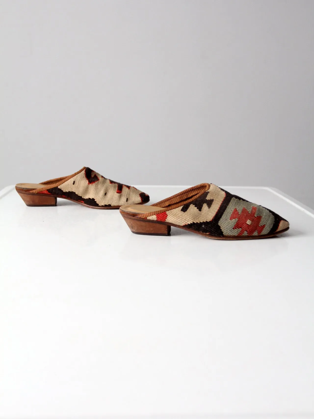 vintage kilim mules, size 8