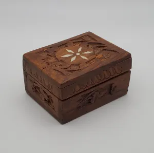 Vintage Small Carved Wood Jewelry Box