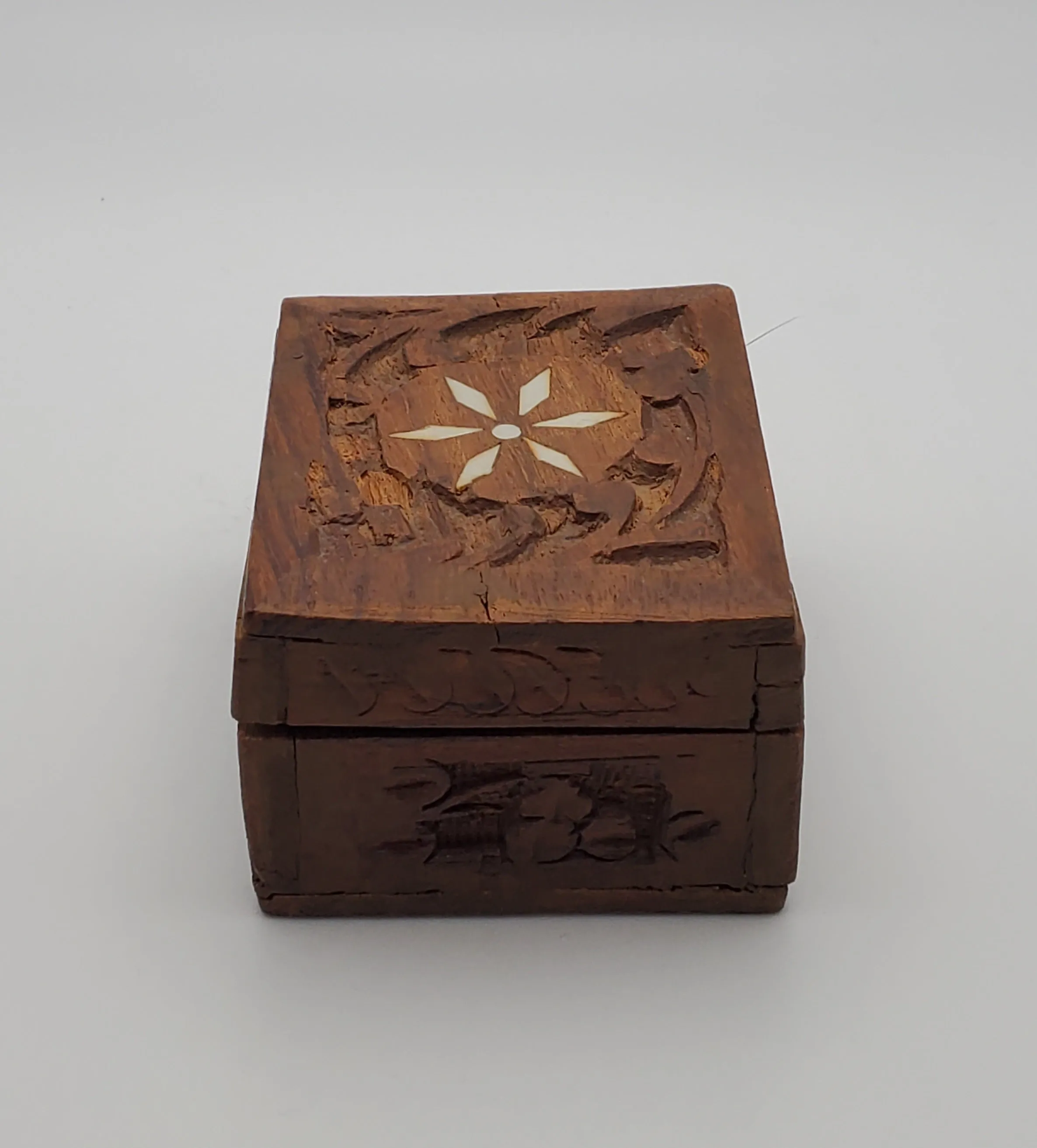 Vintage Small Carved Wood Jewelry Box