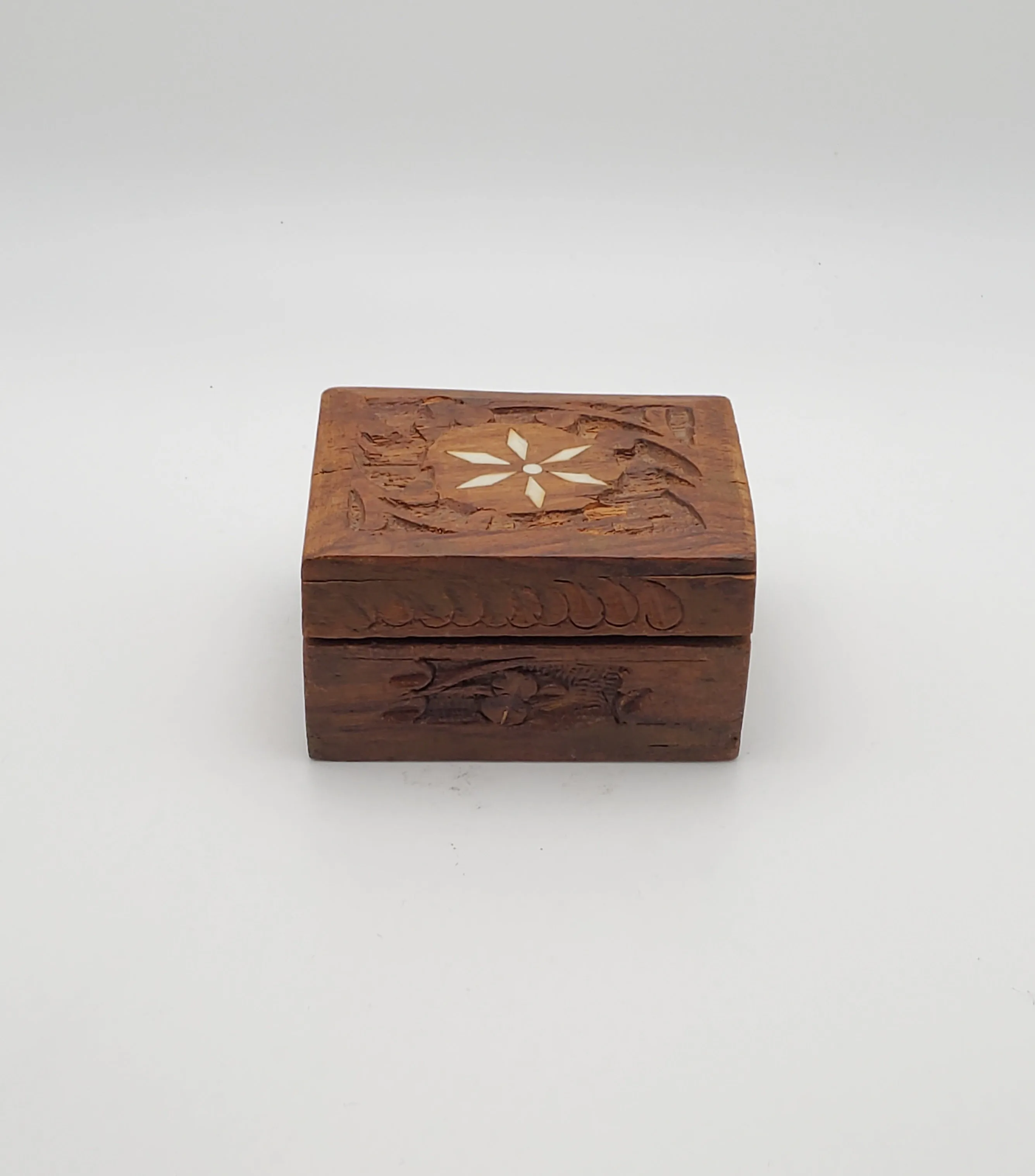 Vintage Small Carved Wood Jewelry Box