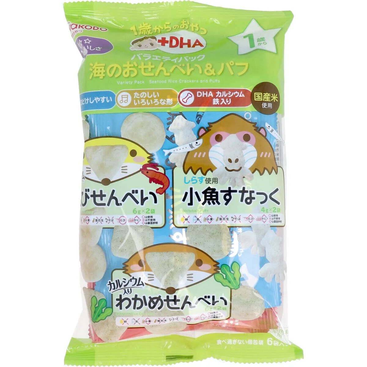 Wakodo - Baby Snacks   DHA Variety Pack Sea Rice Crackers & Puffs 6 Bags