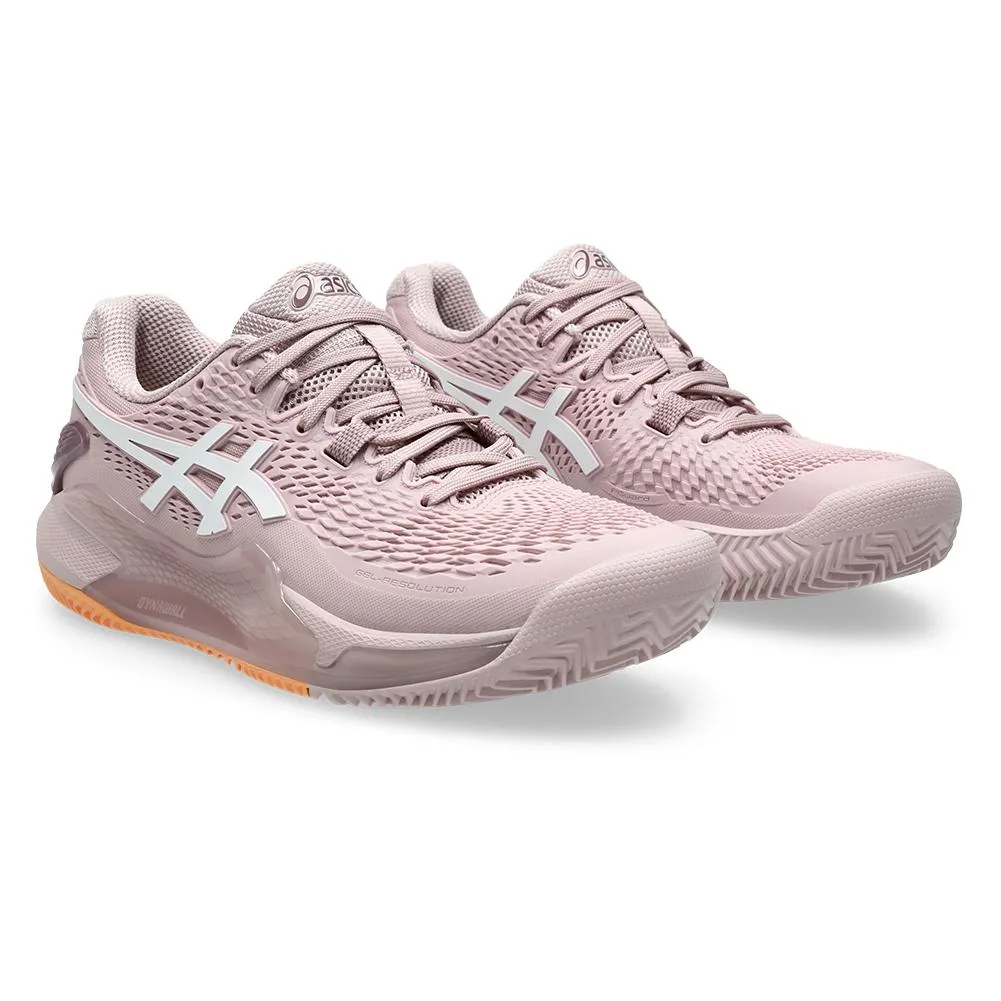 Womens Gel-Resolution 9 Clay Tennis Shoes Watershed Rose and White