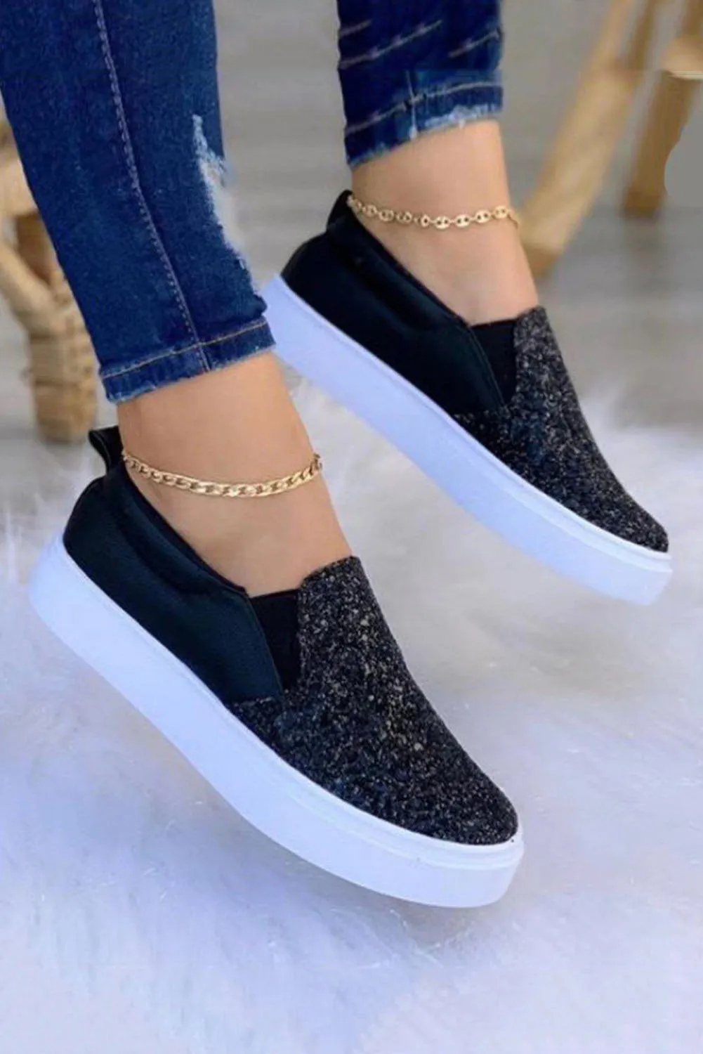 Women's Sequin Thick Sole Lefu Shoes Loafers